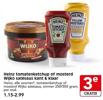 Aanbiedingen Heinz tomatenketchup of mosterd wijko satésaus kant + klaar - Huismerk - Em-té - Geldig van 04/06/2017 tot 10/06/2017 bij Em-té