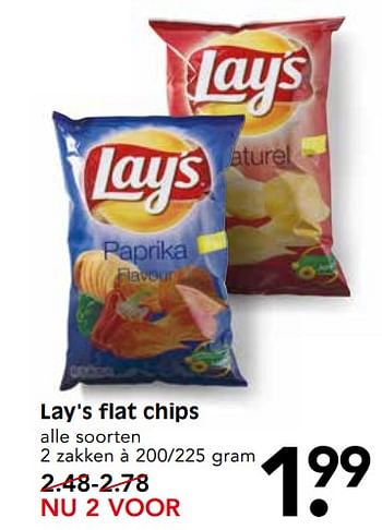 Aanbiedingen Lay`s flat chips - Lay's - Geldig van 04/06/2017 tot 10/06/2017 bij Em-té