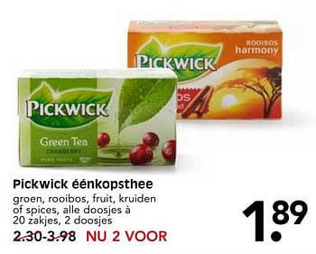 Aanbiedingen Pickwick éénkopsthee - Pickwick - Geldig van 04/06/2017 tot 10/06/2017 bij Em-té