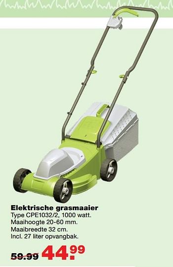 Aanbiedingen Elektrische grasmaaier cpe1032-2 - Huismerk - Praxis - Geldig van 01/06/2017 tot 11/06/2017 bij Praxis