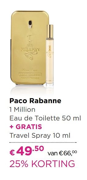 Aanbiedingen Paco rabanne 1 million eau de toilette - Paco Rabanne - Geldig van 30/05/2017 tot 18/06/2017 bij Ici Paris XL