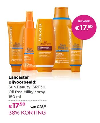 Aanbiedingen Lancaster sun beauty spf30 oil free milky spray - Lancaster - Geldig van 30/05/2017 tot 18/06/2017 bij Ici Paris XL