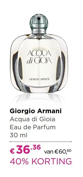 Aanbiedingen Giorgio armani acqua di gìoia eau de parfum - Giorgio Armani - Geldig van 30/05/2017 tot 18/06/2017 bij Ici Paris XL
