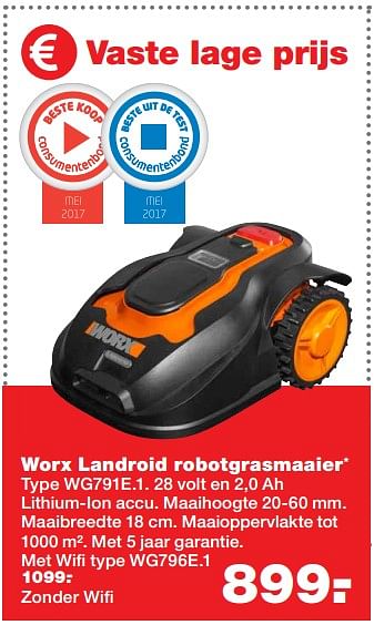 Aanbiedingen Worx landroid robotgrasmaaier wg791e.1. - Worx - Geldig van 01/06/2017 tot 11/06/2017 bij Praxis