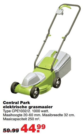Aanbiedingen Central park elektrische grasmaaier cpe1032-2. - Central Park - Geldig van 01/06/2017 tot 11/06/2017 bij Praxis