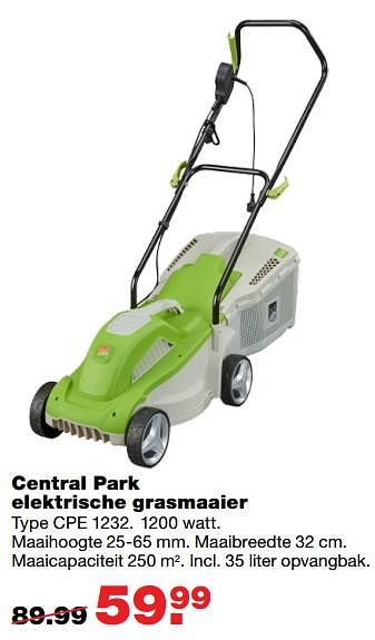 Aanbiedingen Central park elektrische grasmaaier cpe 1232 - Central Park - Geldig van 01/06/2017 tot 11/06/2017 bij Praxis