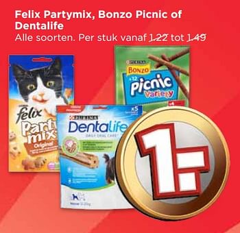 Aanbiedingen Felix partymix, bonzo picnic of dentalife - Purina - Geldig van 04/06/2017 tot 10/06/2017 bij Vomar