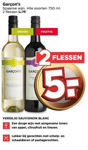 Aanbiedingen Garçon`s spaanse wijn - Witte wijnen - Geldig van 04/06/2017 tot 10/06/2017 bij Vomar