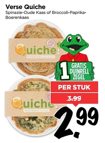 Aanbiedingen Verse quiche spinazie-oude kaas of broccoli-paprikaboerenkaas - Huismerk Vomar - Geldig van 04/06/2017 tot 10/06/2017 bij Vomar