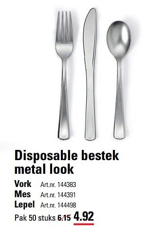 Aanbiedingen Disposable bestek metal look vork - Huismerk - Sligro - Geldig van 31/05/2017 tot 19/06/2017 bij Sligro