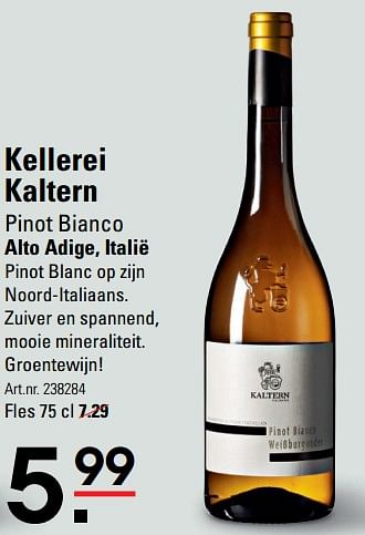 Aanbiedingen Kellerei kaltern pinot bianco alto adige, italië - Witte wijnen - Geldig van 01/06/2017 tot 19/06/2017 bij Sligro