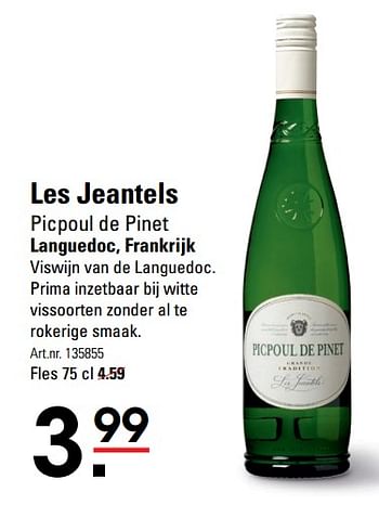 Aanbiedingen Les jeantels picpoul de pinet languedoc, frankrijk - Witte wijnen - Geldig van 01/06/2017 tot 19/06/2017 bij Sligro