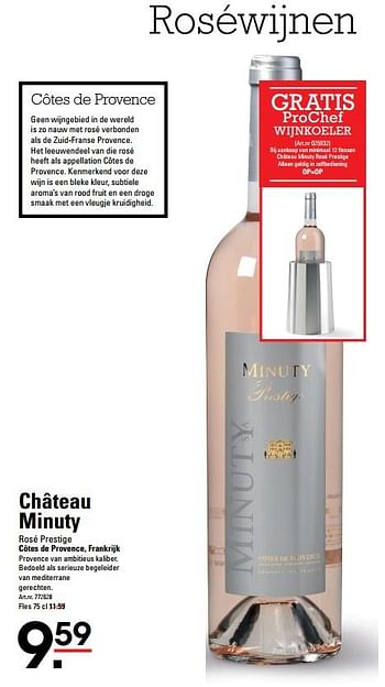 Aanbiedingen Château minuty rosé prestige côtes de provence, frankrijk - Rosé wijnen - Geldig van 01/06/2017 tot 19/06/2017 bij Sligro