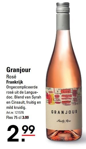 Aanbiedingen Granjour rosé frankrijk - Rosé wijnen - Geldig van 01/06/2017 tot 19/06/2017 bij Sligro