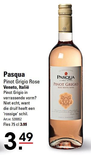 Aanbiedingen Pasqua pinot grigio rose veneto, italië - Rosé wijnen - Geldig van 01/06/2017 tot 19/06/2017 bij Sligro