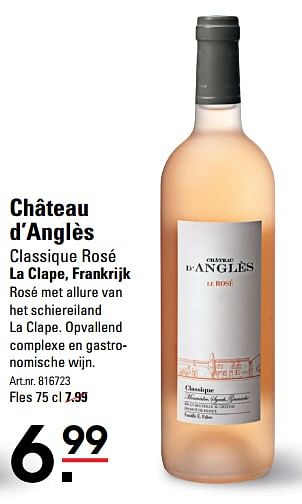 Aanbiedingen Château d`anglès classique rosé la clape, frankrijk - Rosé wijnen - Geldig van 01/06/2017 tot 19/06/2017 bij Sligro