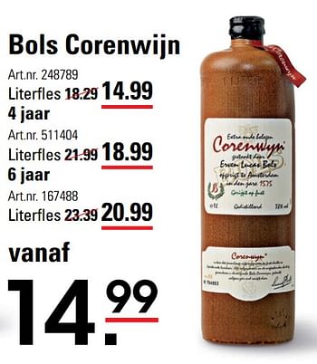 Aanbiedingen Bols corenwijn literfles - Bols - Geldig van 01/06/2017 tot 19/06/2017 bij Sligro