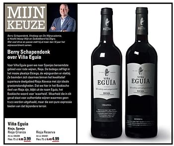 Aanbiedingen Viña eguia rioja, spanje rioja crianza - Rode wijnen - Geldig van 01/06/2017 tot 19/06/2017 bij Sligro