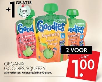 Aanbiedingen Organix goodies squeezy - Goodies - Geldig van 04/06/2017 tot 10/06/2017 bij Deka Markt