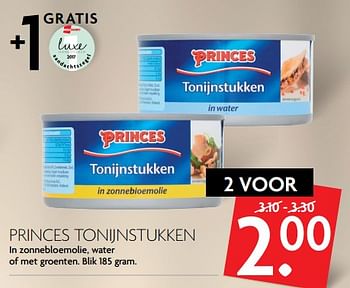 Aanbiedingen Princes tonijnstukken in zonnebloemolie, water of met groenten - Princes - Geldig van 04/06/2017 tot 10/06/2017 bij Deka Markt