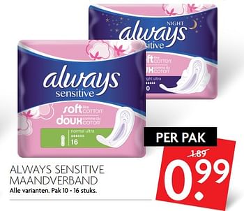 Aanbiedingen Always sensitive maandverband - Always - Geldig van 04/06/2017 tot 10/06/2017 bij Deka Markt