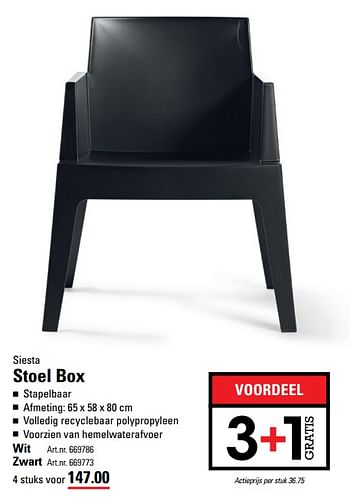 Aanbiedingen Stoel box wit - Siesta - Geldig van 02/06/2017 tot 19/06/2017 bij Sligro