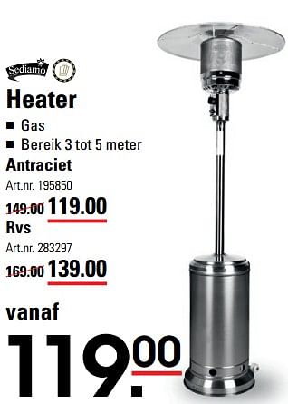 Aanbiedingen Heater antraciet - Sediamo - Geldig van 02/06/2017 tot 19/06/2017 bij Sligro