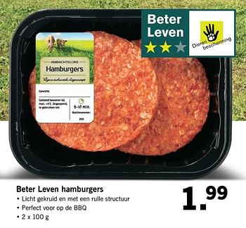 Aanbiedingen Beter leven hamburgers - Huismerk - Lidl - Geldig van 05/06/2017 tot 10/06/2017 bij Lidl