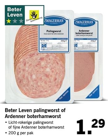 Aanbiedingen Beter leven palingworst of ardenner boterhamworst - Huismerk - Lidl - Geldig van 05/06/2017 tot 10/06/2017 bij Lidl