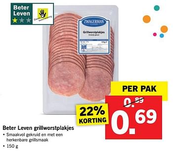 Aanbiedingen Beter leven grillworstplakjes - Huismerk - Lidl - Geldig van 05/06/2017 tot 10/06/2017 bij Lidl