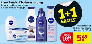 Aanbiedingen Oil in lotion cherry blossom - Nivea - Geldig van 06/06/2017 tot 11/06/2017 bij Kruidvat