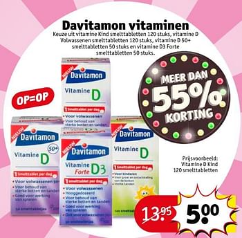 Aanbiedingen Vitamine d kind 120 smelttabletten - Davitamon - Geldig van 06/06/2017 tot 11/06/2017 bij Kruidvat