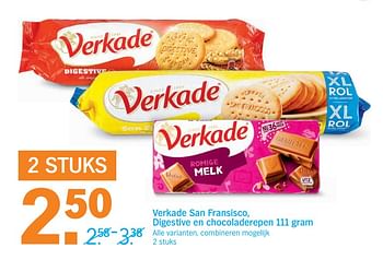 Aanbiedingen Verkade san fransisco, digestive en chocoladerepen - Verkade - Geldig van 06/06/2017 tot 11/06/2017 bij Albert Heijn