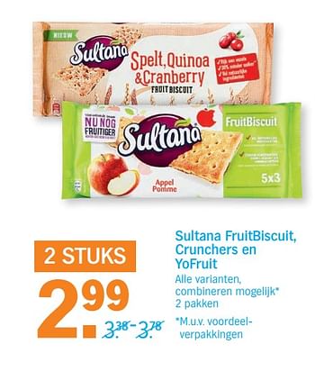 Aanbiedingen Sultana fruitbiscuit, crunchers en yofruit - Sultana - Geldig van 06/06/2017 tot 11/06/2017 bij Albert Heijn