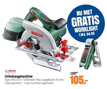 Aanbiedingen Bosch cirkelzaagmachine pks 55 a - Bosch - Geldig van 06/06/2017 tot 18/06/2017 bij Formido