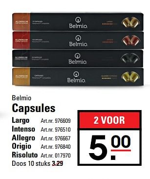 Aanbiedingen Belmio capsules largo - Belmio - Geldig van 01/06/2017 tot 19/06/2017 bij Sligro