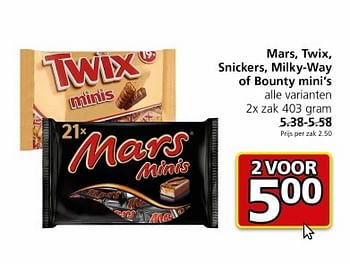 Aanbiedingen Mars, twix, snickers, milky-way of bounty mini`s - Mars Snacks - Geldig van 06/06/2017 tot 11/06/2017 bij Jan Linders