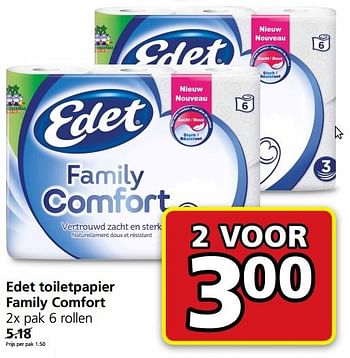 Aanbiedingen Edet toiletpapier family comfort - Edet - Geldig van 06/06/2017 tot 11/06/2017 bij Jan Linders