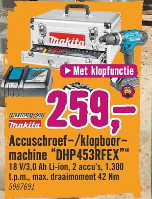 Aanbiedingen Accuschroef-klopboormachine dhp453rfex - Makita - Geldig van 05/06/2017 tot 18/06/2017 bij Hornbach