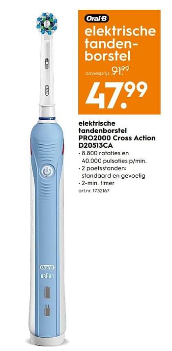 Aanbiedingen Oral-b elektrische tandenborstel pro2000 cross action d20513ca - Oral-B - Geldig van 03/06/2017 tot 18/06/2017 bij Blokker