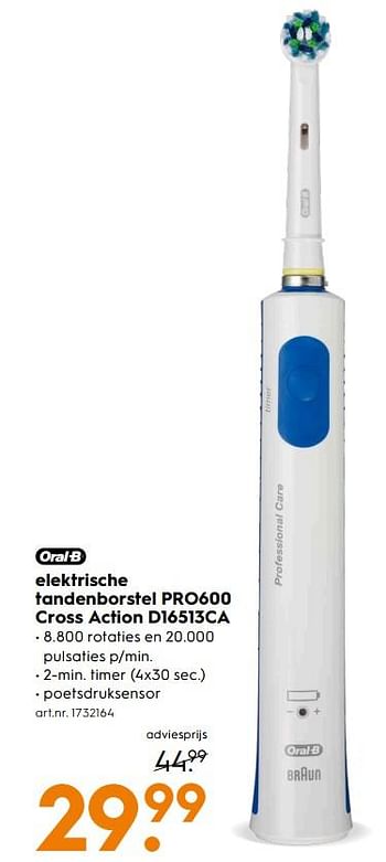 Aanbiedingen Oral-b elektrische tandenborstel pro600 cross action d16513ca - Oral-B - Geldig van 03/06/2017 tot 18/06/2017 bij Blokker