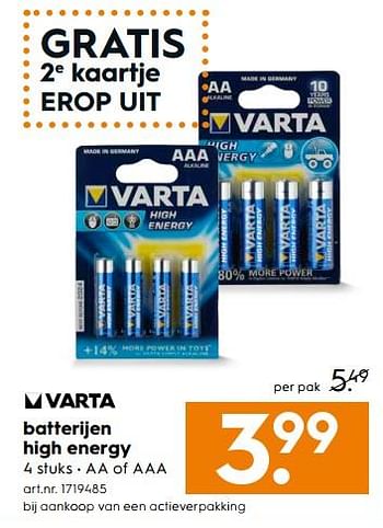 Aanbiedingen Batterijen high energy - Varta - Geldig van 03/06/2017 tot 18/06/2017 bij Blokker