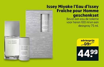 Aanbiedingen Issey miyake l`eau d`issey fraîche pour homme geschenkset - Issey Miyake - Geldig van 06/06/2017 tot 18/06/2017 bij Trekpleister