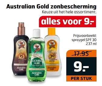 Aanbiedingen Spraygel spf 30 - Australian Gold - Geldig van 06/06/2017 tot 18/06/2017 bij Trekpleister