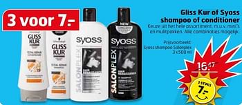 Aanbiedingen Syoss shampoo salonplex - Syoss - Geldig van 06/06/2017 tot 18/06/2017 bij Trekpleister