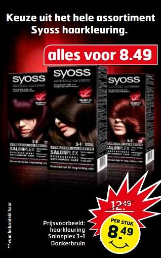 Aanbiedingen Haarkleuring salonplex 3-1 donkerbruin - Syoss - Geldig van 06/06/2017 tot 18/06/2017 bij Trekpleister