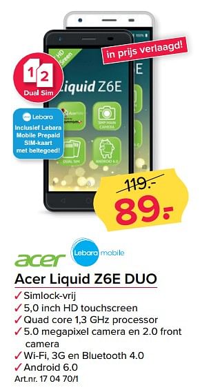 Aanbiedingen Acer liquid z6e duo - Acer - Geldig van 05/06/2017 tot 18/06/2017 bij Kijkshop
