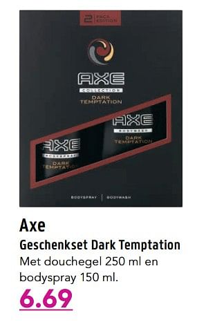 Aanbiedingen Axe geschenkset dark temptation - Axe - Geldig van 06/06/2017 tot 18/06/2017 bij D.I.O. Drogist