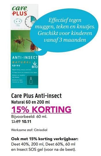 Aanbiedingen Care plus anti-insect natural - Care Plus - Geldig van 06/06/2017 tot 18/06/2017 bij D.I.O. Drogist