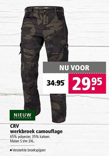 Aanbiedingen Crv werkbroek camouflage - CRV - Geldig van 06/06/2017 tot 18/06/2017 bij Welkoop